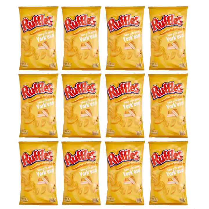 RUFFLES York´eso Patatas Fritas Sabor Jamón y Queso 115gr Caja 12 Bolsas - 1