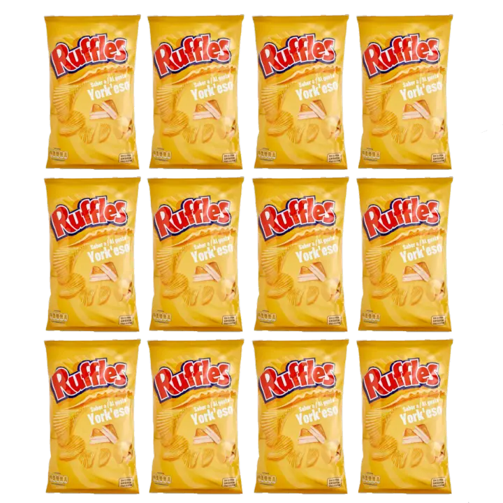 RUFFLES York´eso Patatas Fritas Sabor Jamón y Queso 115gr Caja 12 Bolsas - 1