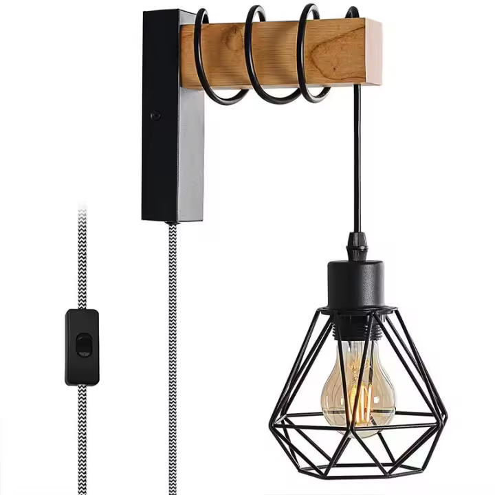 Barcelona LED Aplique de pared jaula con cable y enchufe "RODEN" - 1