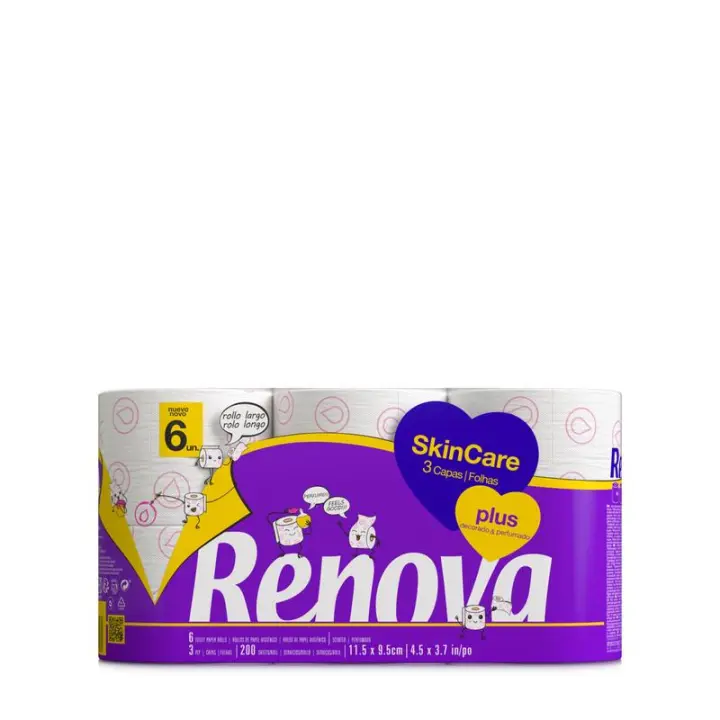 RENOVA SKIN CARE PLUS 6R - PAPEL HIGIENICO DECORADO PERFUMADO - 10 PACKS DE 6 ROLLOS - 60 ROLLOS - 1