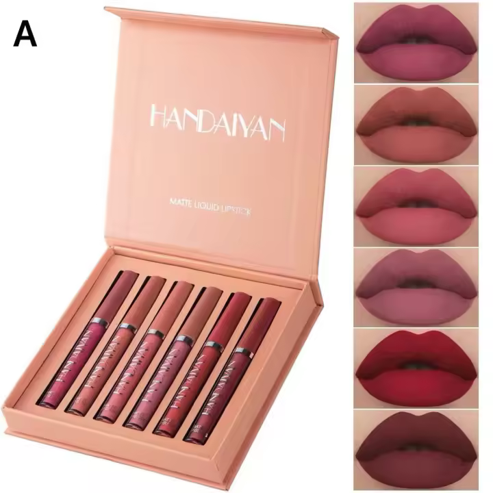 Juego de lápiz Labial Mate 6 Piezas Lápiz Labial líquido Mate para Mujer Impermeable Lápiz Labial líquido de Larga duración Brillo de Labios Cosmético Taza Antiadherente Lápiz Labial Caja - 1
