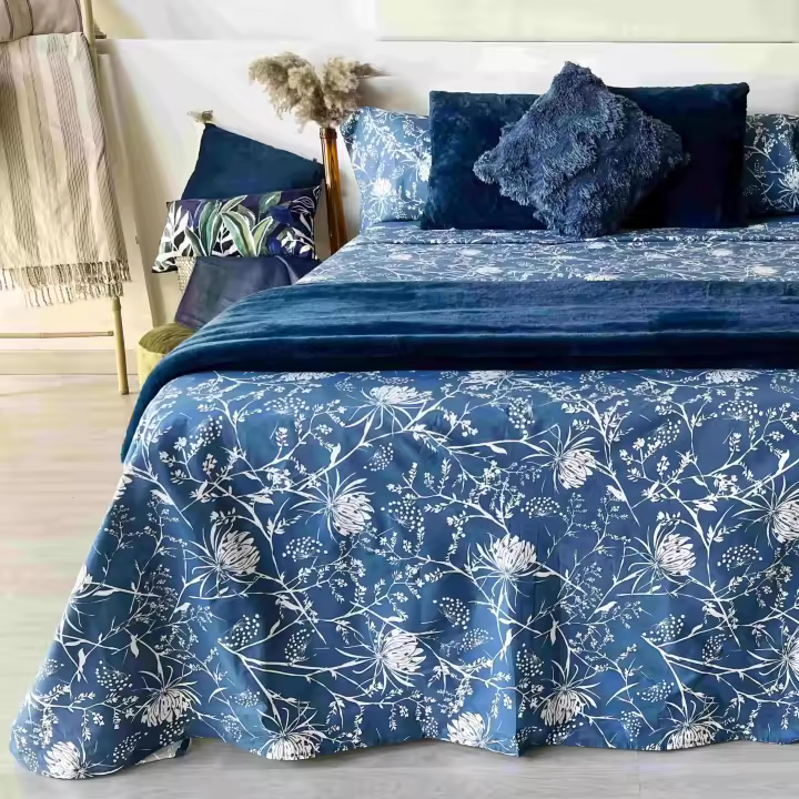 Juego de Sábanas Alo Home 100% Algodón - Estampado Azul Mariposas - Cama 90/135/150 cm + Funda Almohada - 1