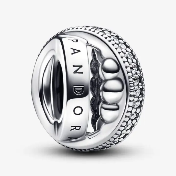 Pandora Charm de Colgante en Plata de Ley Cuentas Pavé con Logo 792317C01，Incluye Caja Original - 1