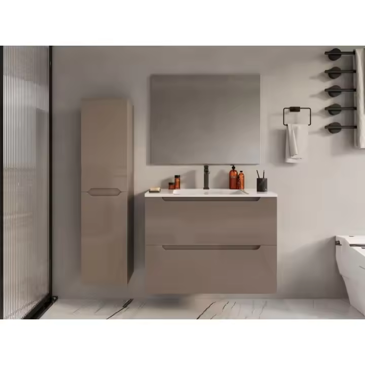 Vente-unique - Mueble de baño suspendido - Gris topo - 80 cm - STEFANIE - 1