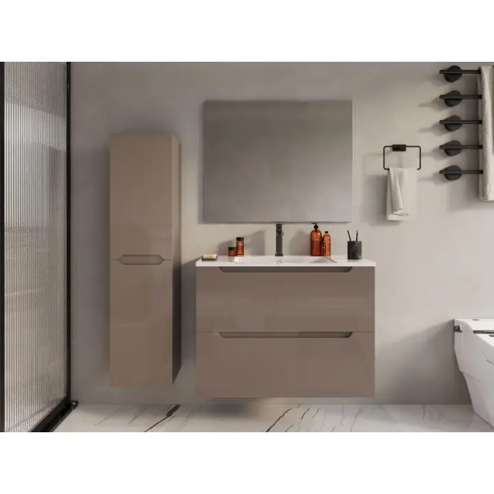 Vente-unique - Mueble de baño suspendido - Gris topo - 80 cm - STEFANIE - 1