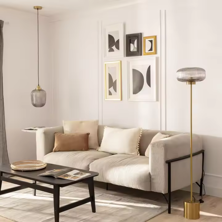 Ledkia Lámpara de Pie Metal y Cristal Windsor Dorado - 1