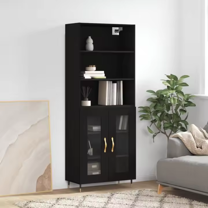 vidaXL Aparador alto madera contrachapada negro 69,5x34x180 cm - 1