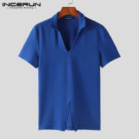 Camiseta De Hombre INCERUN 2024 Con Diseño De Rayas En La Parte Inferior Estilo Casual Manga Corta Cierre Pull on Tallas S-2XL - details 7