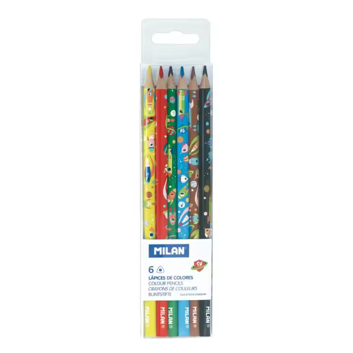 Caja 6 Lápices de colores Triangulares con Dibujos infantiles Super Heroes Space - 1