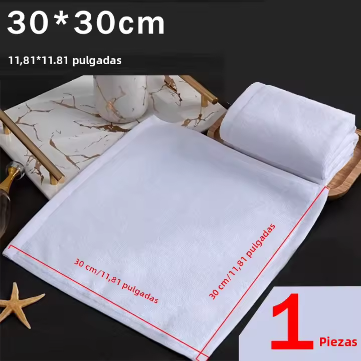 Toalla Cuadrada Blanca De Algodón Para Jardín De Infancia Hotel Restaurante KTV Toalla Cuadrada Blanca Tejida 100% Algodón - 1