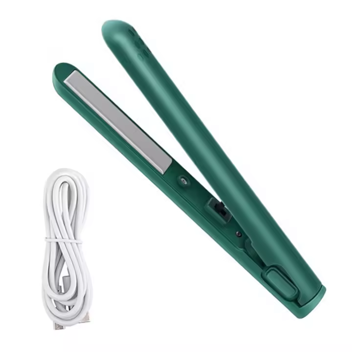 Rizador de pelo de doble propósito 2 en 1, Mini plancha de pelo, rizador de viaje, Mini rizador de pelo portátil USB verde - 1