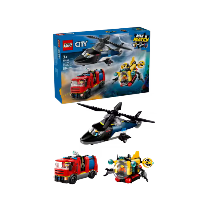 LEGO City 60462 Remix: Helicóptero, Camión de Bomberos y Submarino contiene 874 piezas - edad 7+ años 25L60462 - 1
