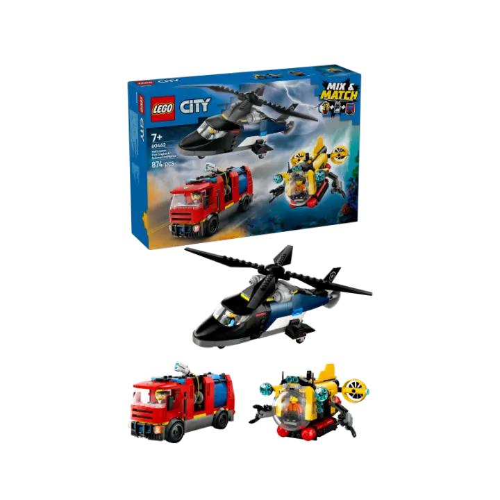 LEGO City 60462 Remix: Helicóptero, Camión de Bomberos y Submarino contiene 874 piezas - edad 7+ años 25L60462 - 1