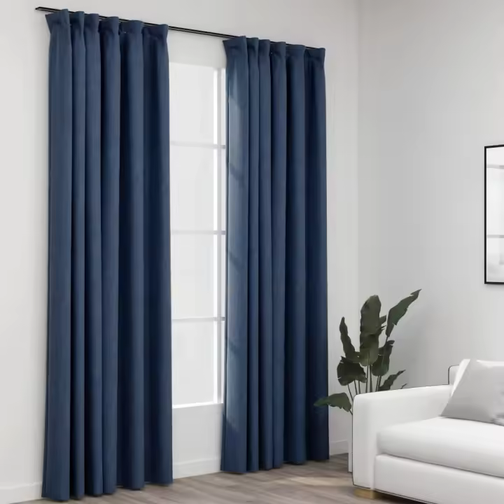 vidaXL Cortinas opacas con ganchos look de lino 2 pzas azul 140x225 cm - 1