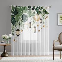Valance De Ventana Decorativo Estilo Pastoral Con Patrón De Planta 2 Piezas Malla Translúcida Para Decoración De Sala De Estar Y Dormitorio - details 1