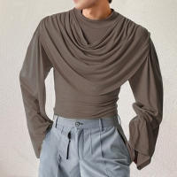Camiseta De Hombre Estilo Americano Con Diseño Superpuesto Y Cuello De Swing Retro Streetwear Casual Manga Larga Irregular Talla S-2XL - details 5