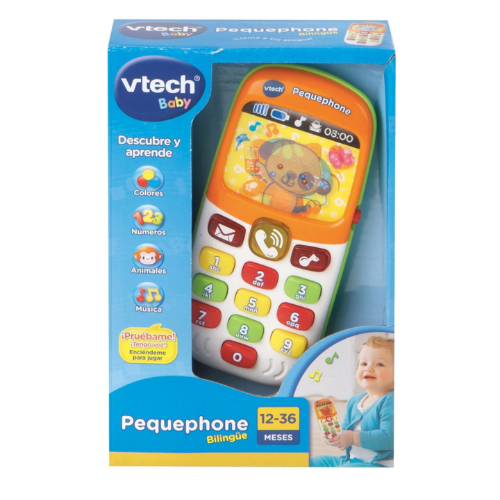 Teléfono Pequephone con luces, sonidos, 8 melodías y 2 canciones (bilingüe) 14,8x10,6x7,5 cm (Vtech 80-138147)