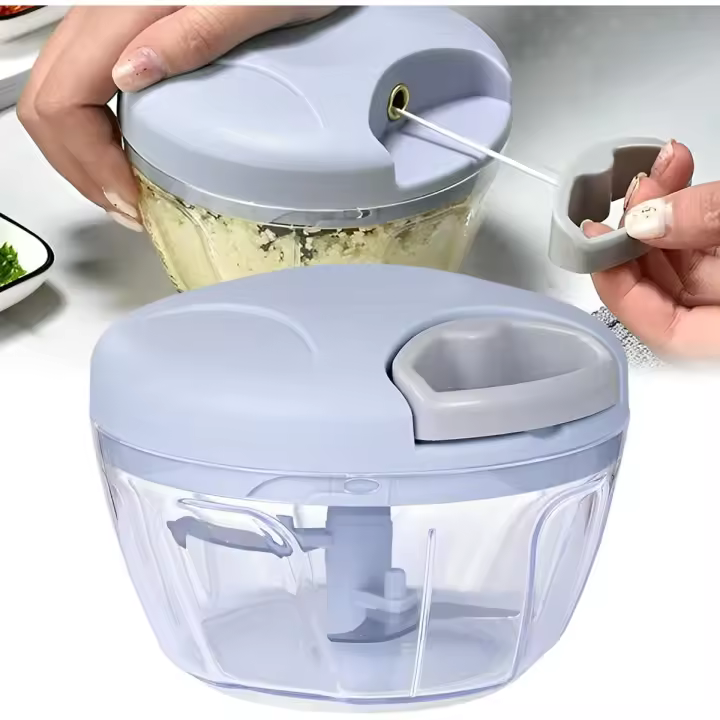 Manual Food Chopper,Kitchen Hand Pull Processor or Slicer for Vegetables Meat Fruits Nuts Garlic Onion Peppers (Blue) - 1