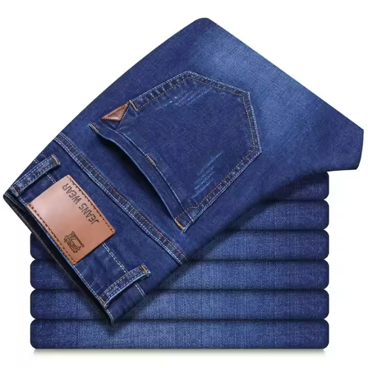 Pantalones De Mezclilla Negra Azul Para Hombre 2025 Primavera Moda Clásica Slim Straight Business Ropa Masculina Denim Pantalones De Mediana Elasticidad Tatting mid Waist Full Length Para Todas Las Estaciones - 1