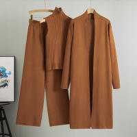 Conjunto De Traje De Pijama Para Mujer 3 Piezas Vintage Moda Primavera Otoño Cardigan Chaqueta Y Pantalones Tejidos Algodón Y Viscosa Estilo Oficina Alto Ajuste Talla Alta - details 3