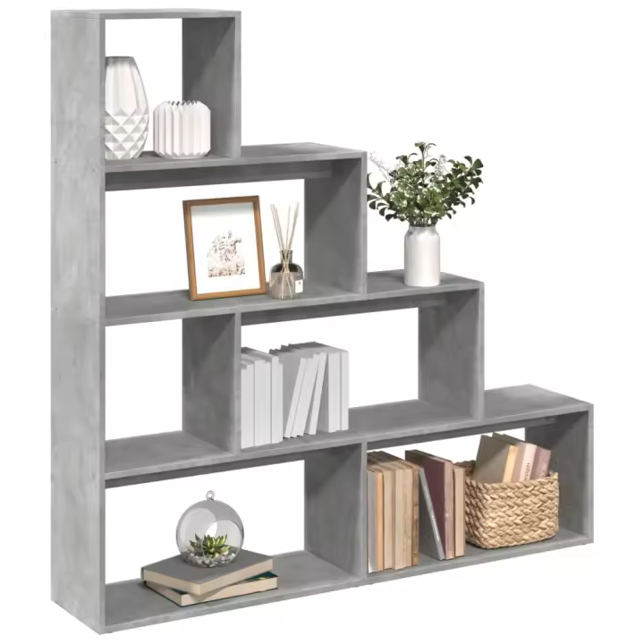 vidaXL Librería divisora 4 niveles madera blanca 143,5x29x143,5 cm en color Blanco/Roble Sonoma/Gris sonoma y más - 1
