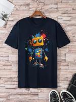 Camiseta De Robot De Dibujos Animados Para Hombre Algodón Elástico Cómodo Estilo Casual Verano Sin Capucha Cuello Redondo - details 7