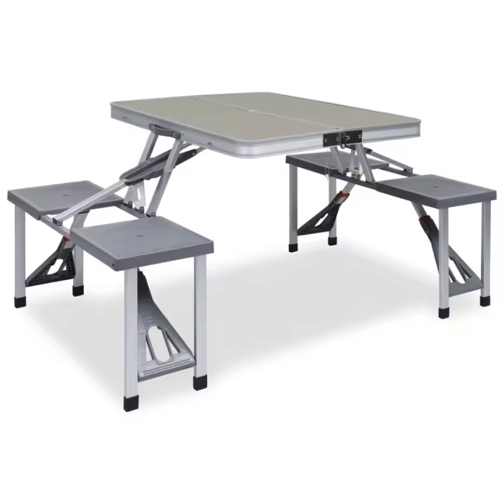 vidaXL Mesa de Camping Plegable con 4 Asientos Acero Aluminio Acampada Deporte Color Plateado,  Marrón, y mas - 1