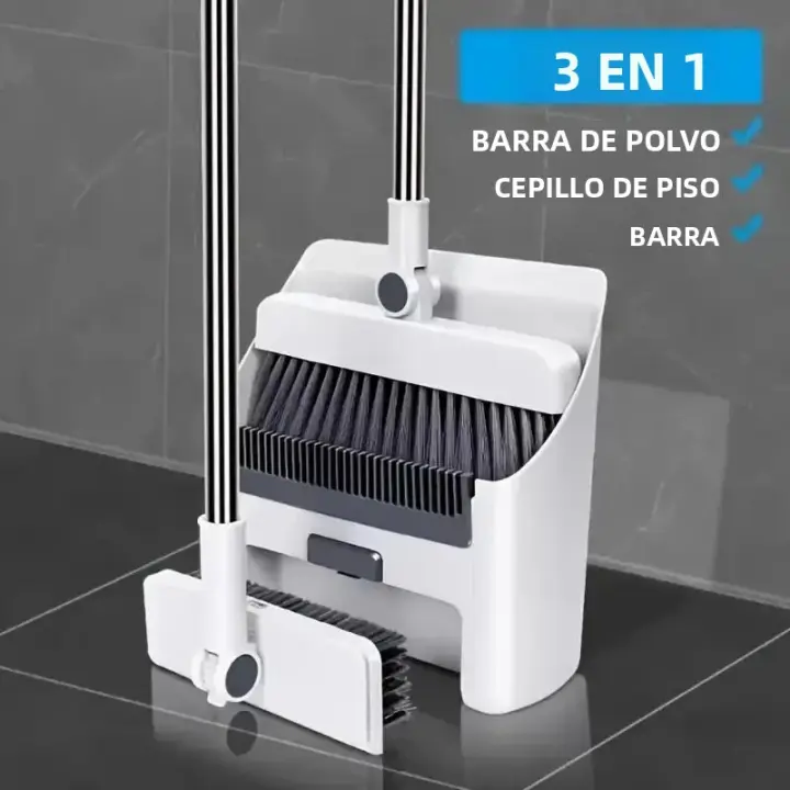Juego De Limpieza 3 En 1 Pala Y Escoba Plegable Multifacética Con Cerdas Fuertes Cepillo De Suelo Compacto Para Alfombra/hard - 1