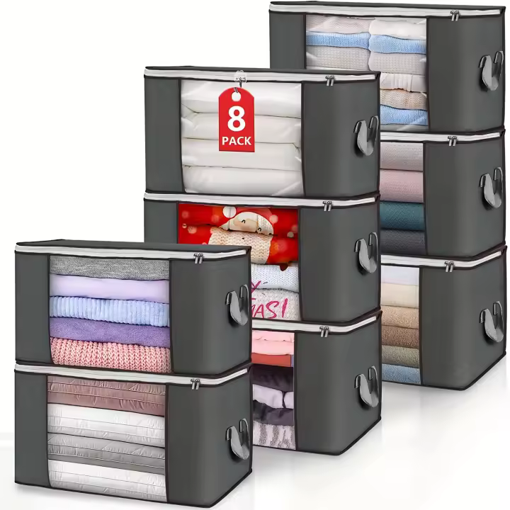 Bolsas De Almacenamiento Duraderas Con Manijas 4/6/8pcs Organizador De Armario Plegable Para Ropa Cobertores Almohadas Sábanas - 1