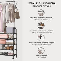 LUTODY - Perchero pie de burro y Zapatero, Colgador de ropa con estante para zapatos y accesorios, Multifuncional para salón, dormitorio, sala de estar y entrada - details 5