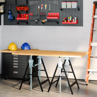 HOMCOM Set de 2 Caballetes Telescópicos Plegables con Altura Ajustable Caballetes de Sierra de Acero para Mesa y Trabajo de Bricolaje Carga 200 kg 68x58x80-130 cm - details 1
