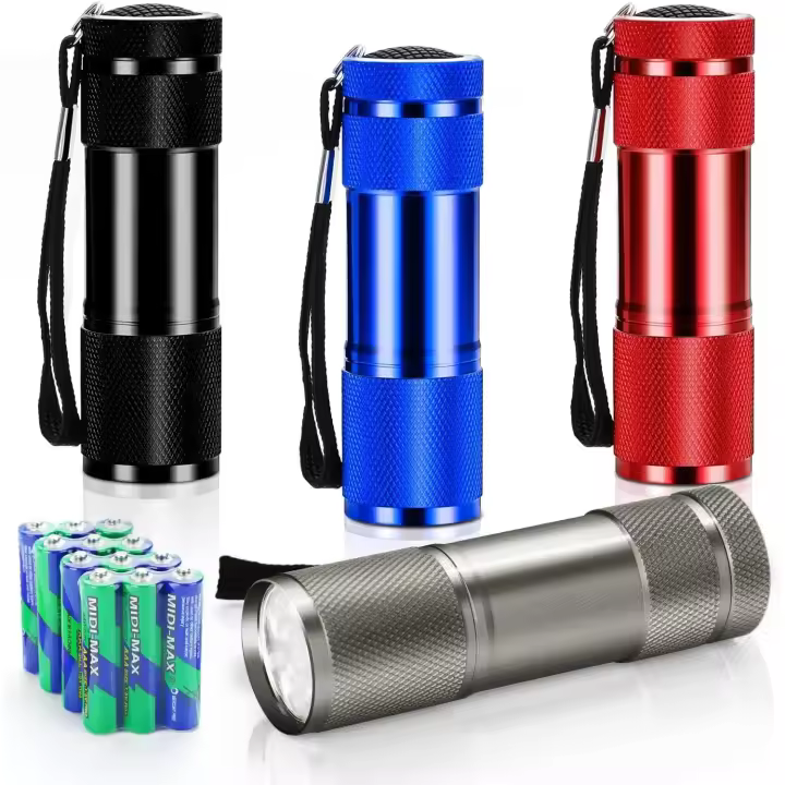 Mini linterna LED de aluminio para niños, pequeña, con 12 pilas AAA, resistente al agua. - 1