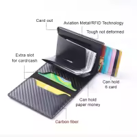 Billetera para hombre Automático de Fibre de Carbono para Tarjetas - details 1
