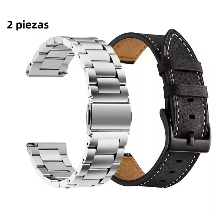 2PCS Correa De Reloj De Cuero Y Acero Inoxidable Para Samsung Galaxy Watch Huawei Compatible Con Pulsera Deportiva De 22mm - 1
