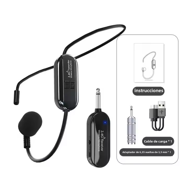 Kit De Micrófono Inalámbrico 2.4G Con Auricular Para Amplificador De Voz Y Altavoz Estudio Profesional De Conferencia Y Escenario - 1