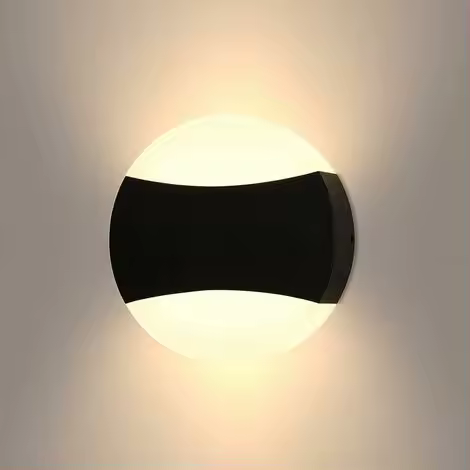 Aplique de pared LED de 12 W para exterior/interior IP65 3000 K blanco cálido moderno negro impermeable 13 cm aplique de pared para jardín patio garaje redondo - 1