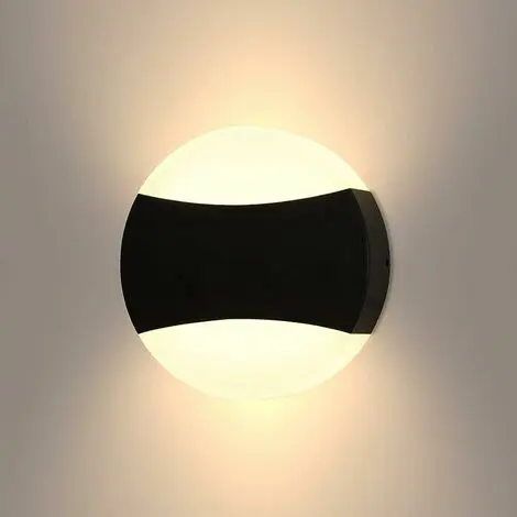 Aplique de pared LED de 12 W para exterior/interior IP65 3000 K blanco cálido moderno negro impermeable 13 cm aplique de pared para jardín patio garaje redondo - 1