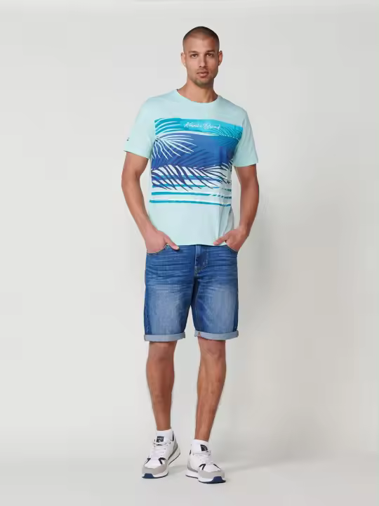 Koroshi Camiseta de manga corta blanca con estampado delantero multicolor para hombre - 1