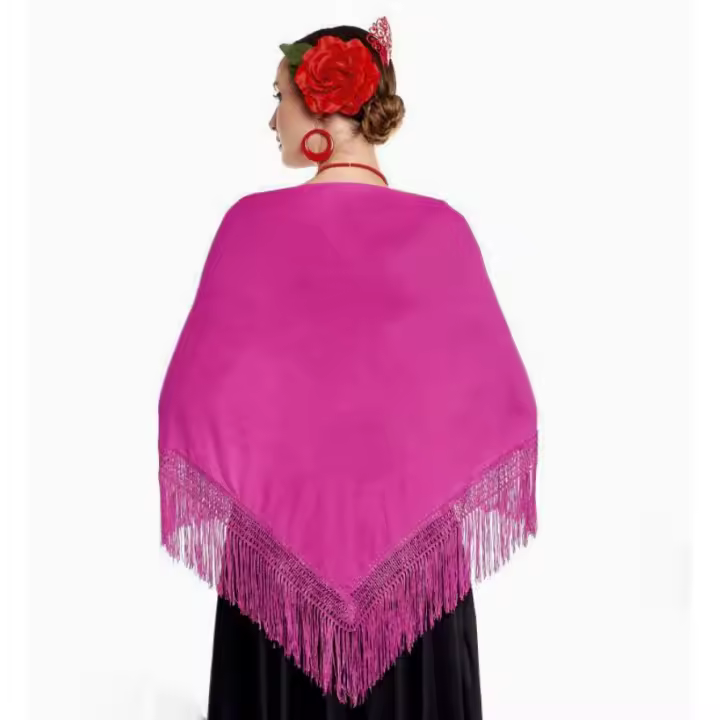 Mantón de Manila bordado de flor colores liso para mujer niña, Manton de Flamenco para el Vestido de Feria, Sevillana o Flamenca Color Negro Rojo Blanco Rosa Azul - 1