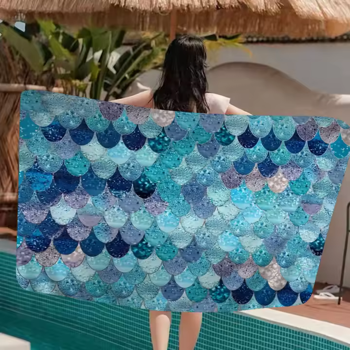 Toalla De Playa Para Niños Con Escamas De Sirena Colorida Toalla De Baño Grande Absorbente De Microfibra Para Natación Viajes Estilo Verano - 1