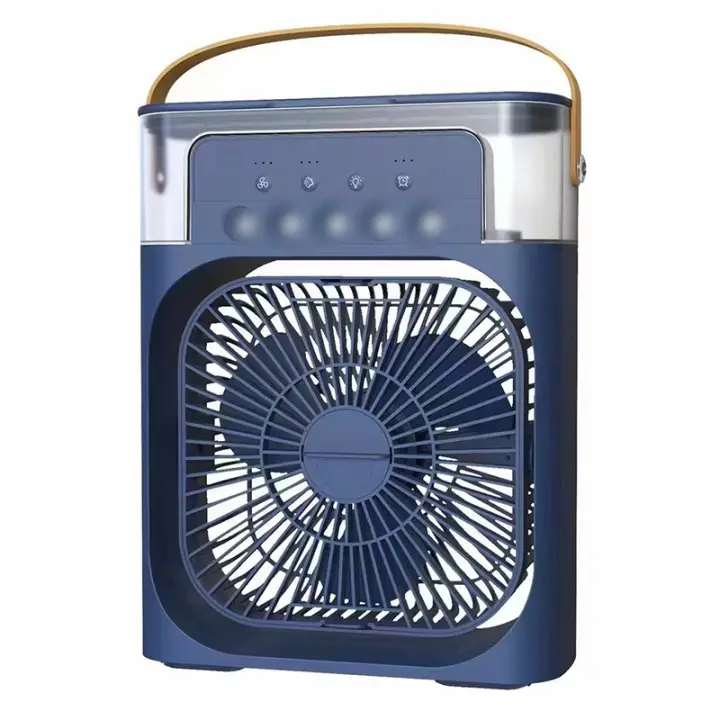 Ventilador portátil de aire acondicionado, enfriador de aire alimentado por USB, humidificador, 7 LED, pequeño con 3 velocidades, ventilador de refrigeración ultrasilencioso para familia, viajes, - 1