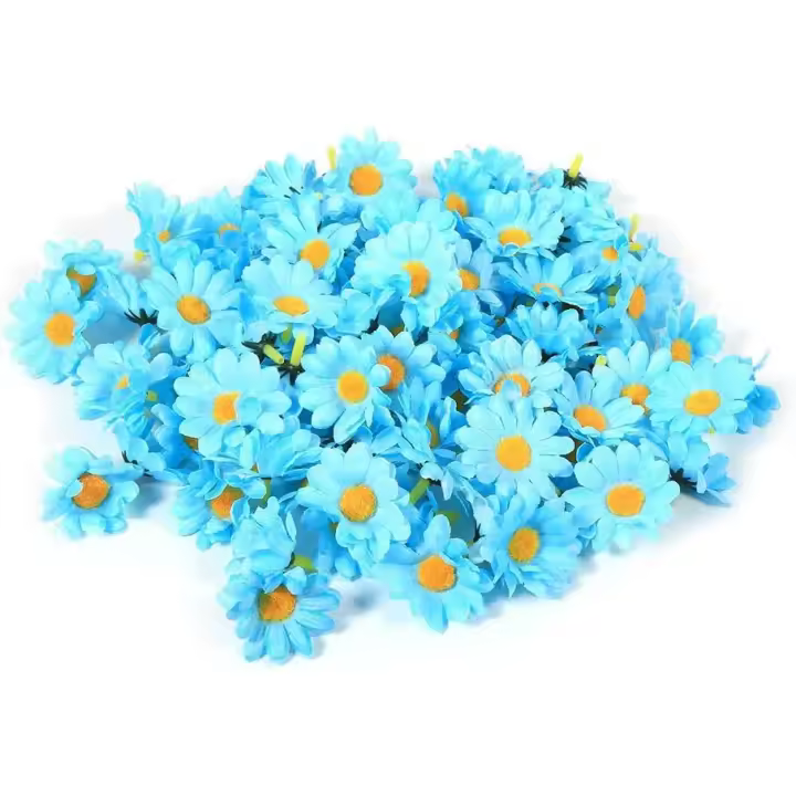 100 PCS Gerbera Daisy Artificial Flowers Fabric Flower Heads for DIY Wedg Party DIY Decoration Crafts(Light Blue) - 1