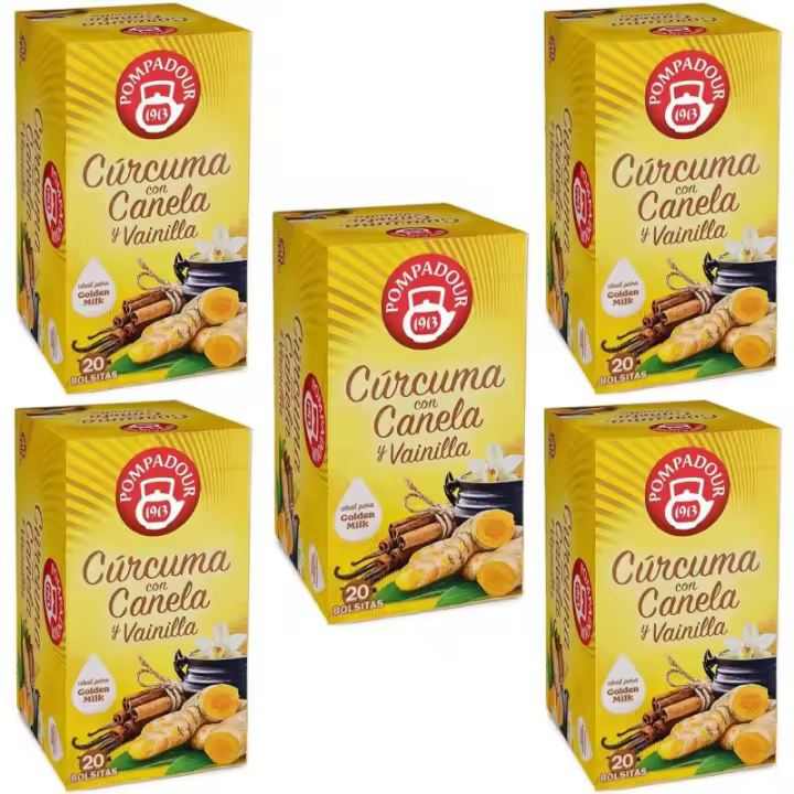 5 cajas de Infusión de Cúrcuma y Canela. Pompadour 20 unidades. 8412900710354 - 1
