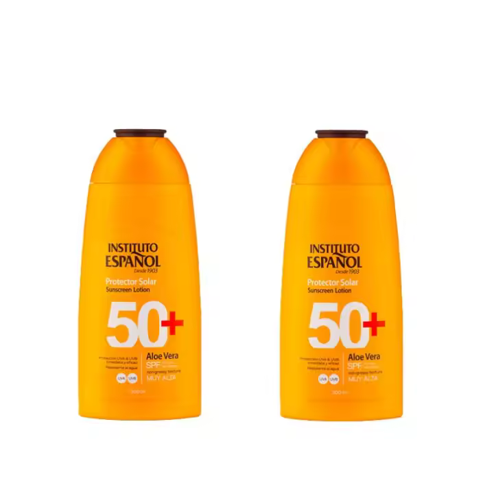 Pack de 2 Protectores Solares Instituto Español Aloe Loción SPF 50+ | 300 ml Cada Uno | Protección Solar y 48 Horas de Hidratación【ROUA】 - 1