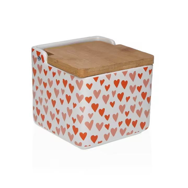 Salero Avalon Cerámica Blanca  Corazones Rojos  (12x12x11,5 cm ) - 1