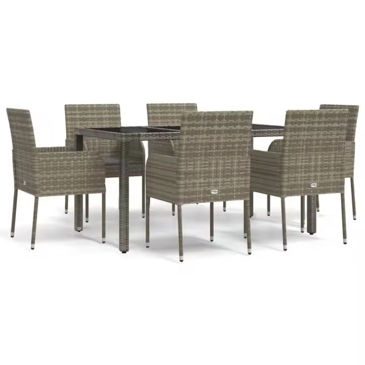 vidaXL Set comedor jardín 7 pzas y cojines ratán sintético gris - 1
