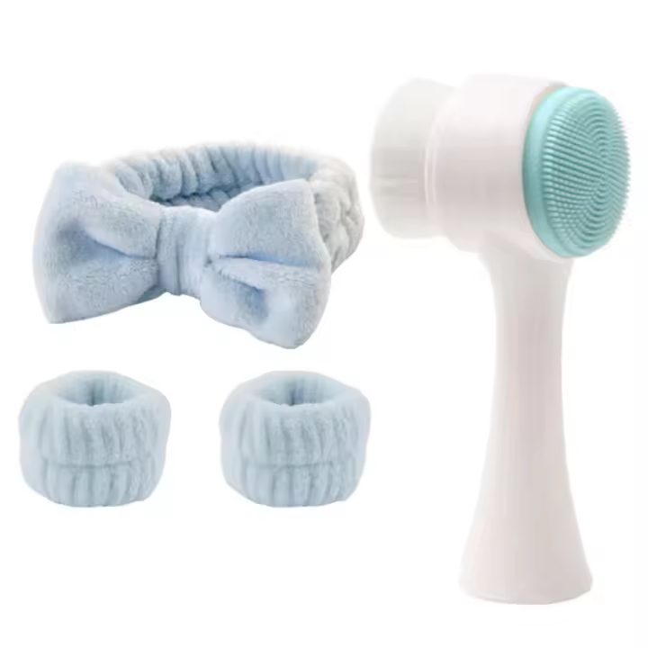 Kit De Belleza Para Mujeres Y Niñas Limpieza Facial Con Cepillo De Silicona 3Pcs Headband De Spa Y Yoga Herramienta Para Vida Diaria Más Conveniente - 1