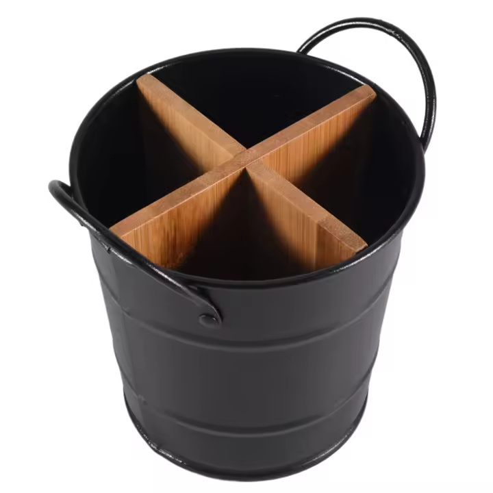 Organizador de Cuchillos de Cocina Soporte de Almacenamiento para Cuchara Tenedor de Palillos Herramienta de Cocina Buceto Negro Material de Acero Inoxidable y Bambú Forma Irregular - 1