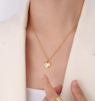 Encanto Gargantilla francesa con personalidad retro de circonita con forma de corazón de melocotón, pendientes de acero de titanio, collar, colgante de piedra preciosa CZ irregular en forma de corazón, resistente al agua, chapado en oro real 18 - details 0