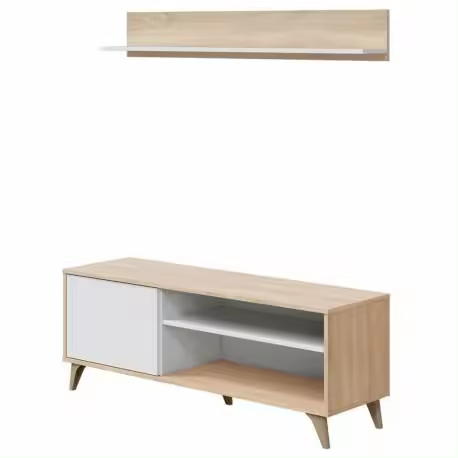 Duérmete Online - Mueble de TV con estante Relax - Natural/ Blanco - Melamina Alta Calidad - 1